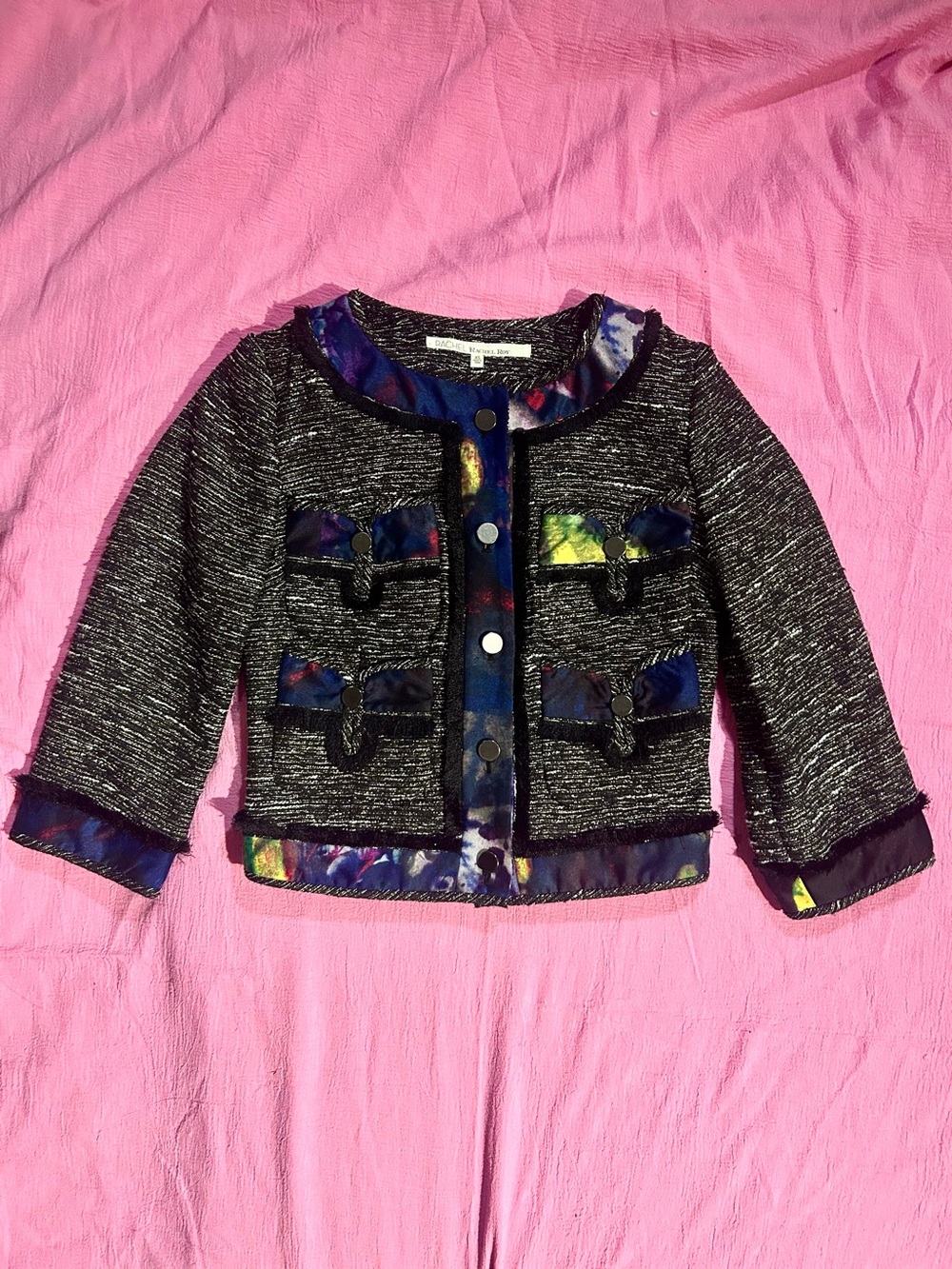 ‘RACHEL - Rachel Roy’ Unique Designer Multicoloured Button-Up Tweed Coat/Blazer
